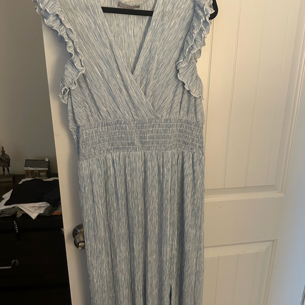 Chic Light Blue Ruffled Midi Dress